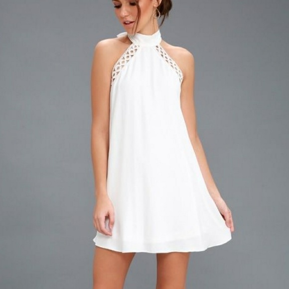 white halter shift dress